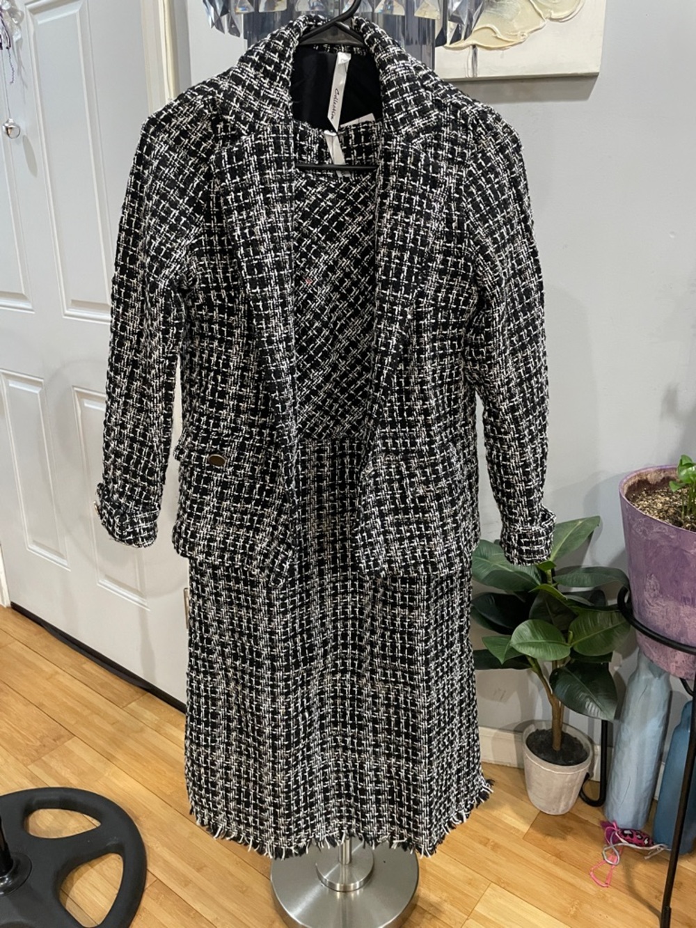 NY Collection Black and White Tweed Midi Dress with Jacket